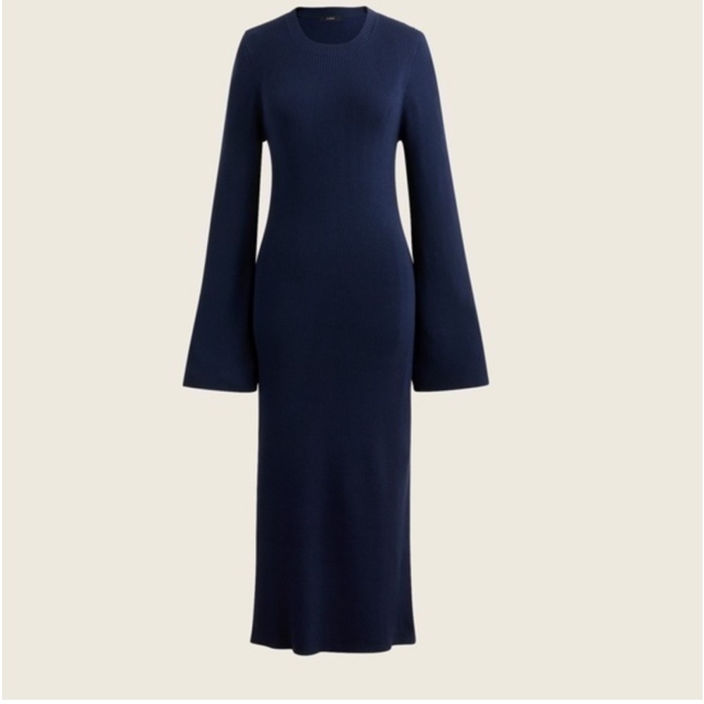 * New J Crew Sweater Dress Navy Blue Midi Ribbed SZ Medium *